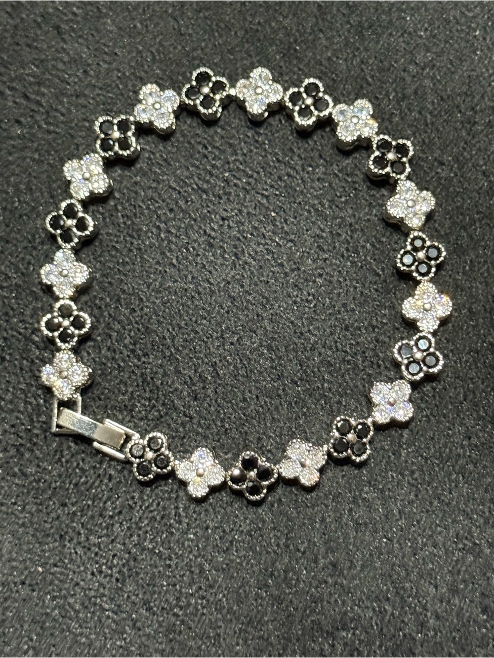 Silver Black and White Floral Bracelet